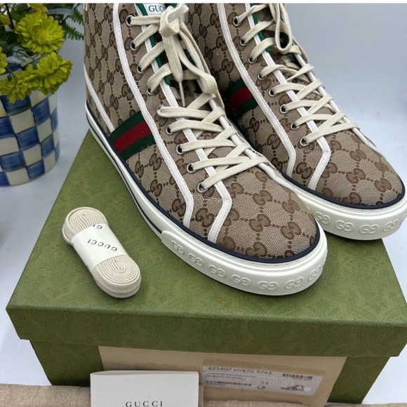 Men's Gucci tennis 1977 high top sneakers size 13 made in Italy - Picture 3 of 10